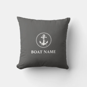 Coussin Votre nom de bateau Rope & Ancre Grey