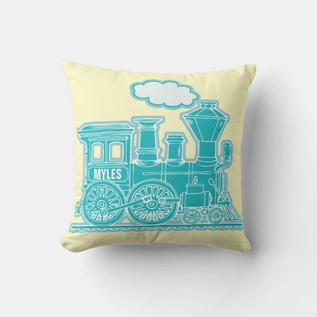 Coussin Votre nom traîneur à vapeur turquoise citron jetez (Recto)