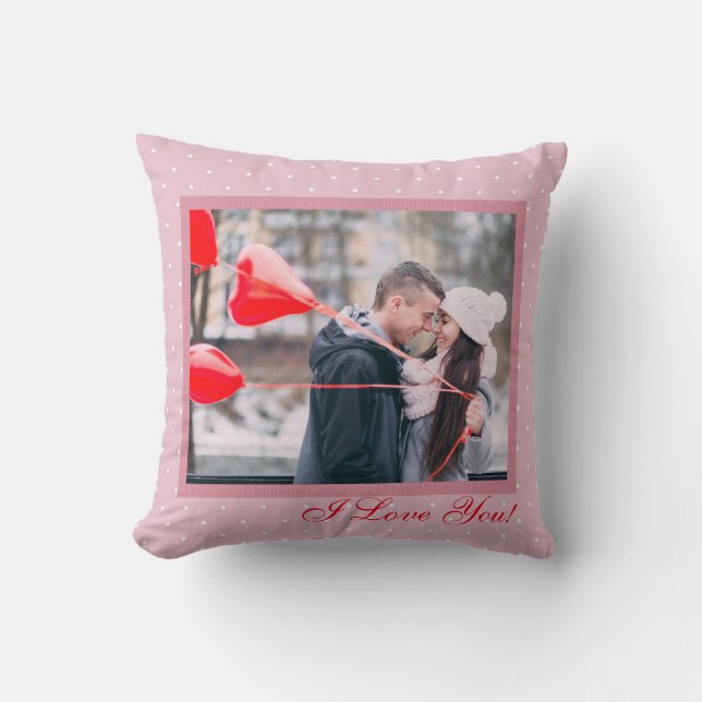 Coussin Votre photo Saint Valentin Pois blancs roses (Recto)