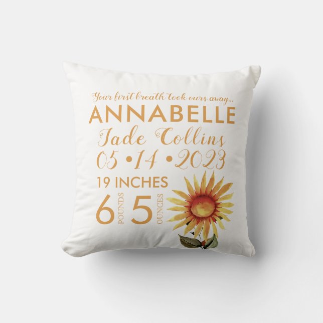 Coussin Votre première naissance de tournesol (Recto)