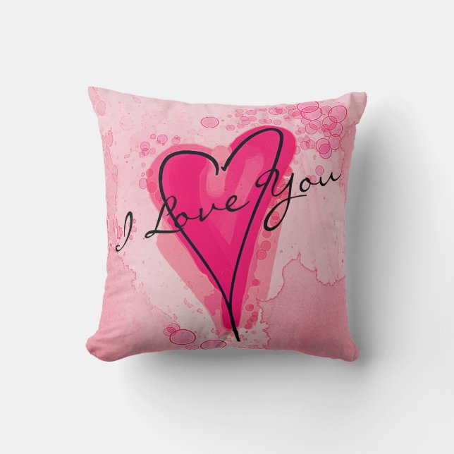 Coussin VOTRE TEXTE Aquarelle rose Coeur (Recto)