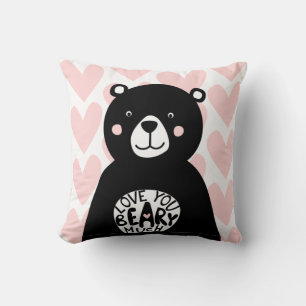 Coussin Vous aimez Beary beaucoup lettrage d'ours noir nor