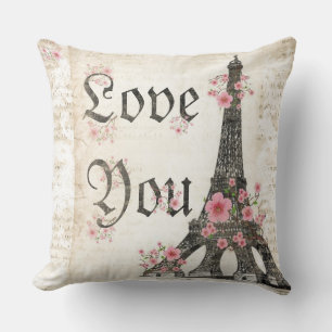 Coussin Vous aimez Paris romantique Fleurs de cerisier ros