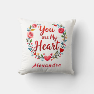 Coussin Vous êtes mon coeur Romantique Floral sur blanc