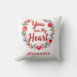 Coussin Vous êtes mon coeur Romantique Floral sur blanc