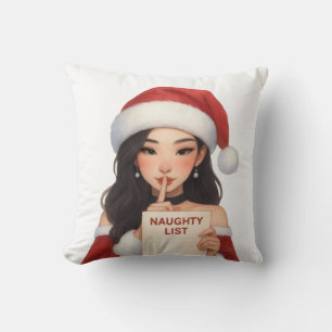 Coussin Vous êtes sur ma liste vilains Mme Clause asiatiqu