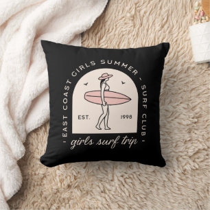 Coussin Voyage de surf pour filles surfant été rétro noir 