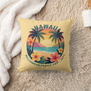 Coussin Voyage familial personnalisé rétro Hawaï vacances