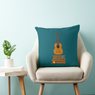 Coussin Voyage heureux avec bagages et guitare
