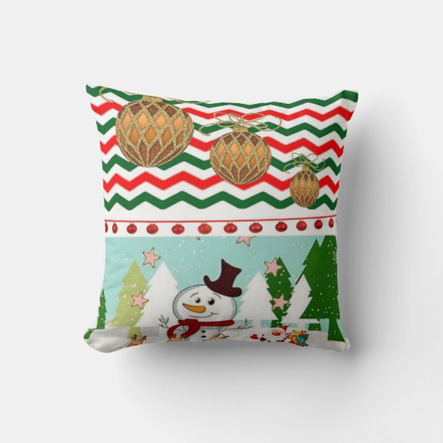 Coussin Voyageur de neige de Noël (Recto)