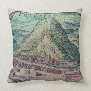 Coussin Vue de la ville de Potosi, Bolivie, avec son famo