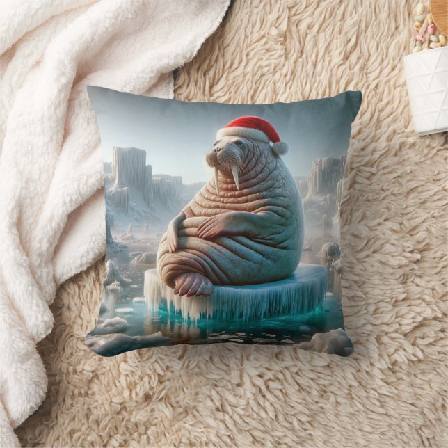 Coussin Walrus porte un chapeau de Père Noël (Couverture)