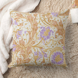Coussin Walter Crane Arts & Crafts Art floral pourpre