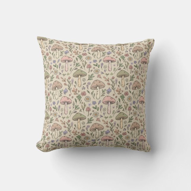Coussin Warm Beige Neutral Fungi Seamless Pattern Boho (Recto)