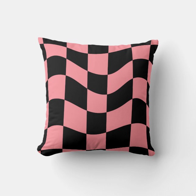 Coussin Warped Checkerboard Throw Pillow - Trippy Colorful (Recto)