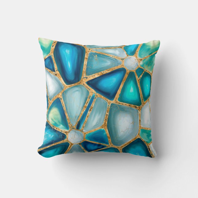 Coussin Watercolor and gold cells - ocean (Recto)