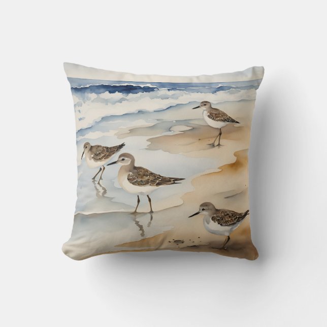 Coussin Watercolor Beach Scène côtière Sandpipers (Recto)