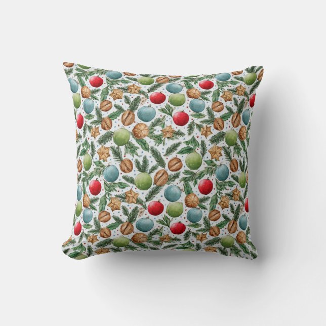 Coussin Watercolor Christmas Throw Pillow (Recto)