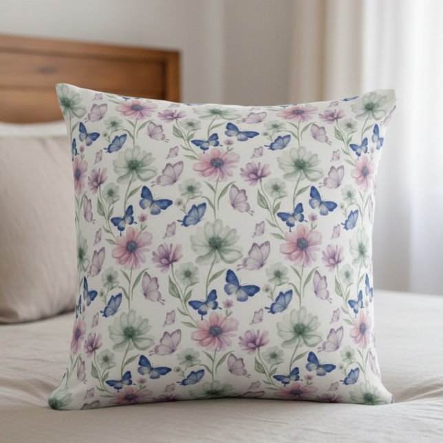 Coussin Watercolor Floral Butterfly Throw Pillow (Watercolor Floral Butterfly Throw Pillow)
