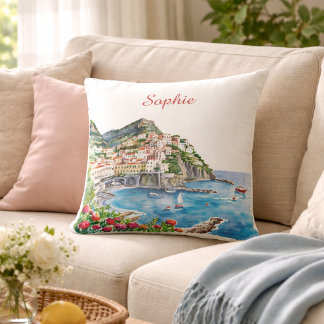 Coussin Watercolor Italian Amalfi Coast Name
