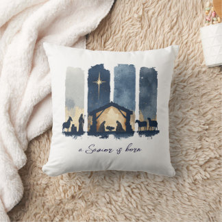 Coussin Watercolor Nativity Scene Religious Holiday 