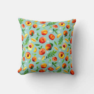 Coussin Watercolor Peach Green Leaves Blue background
