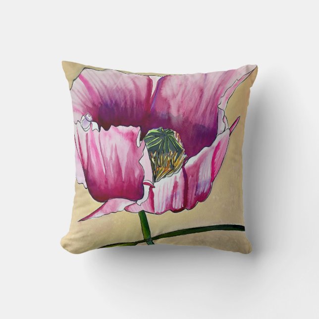 Coussin Watercolor pink poppy art flower (Recto)
