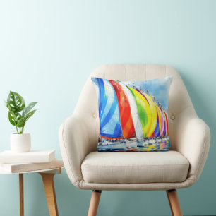 Coussin Watercolor Sailboat Regatta