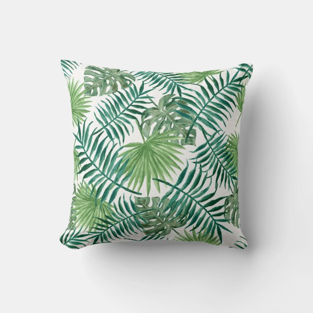 Coussin Watercolor Tropical Palm Leaves (Recto)