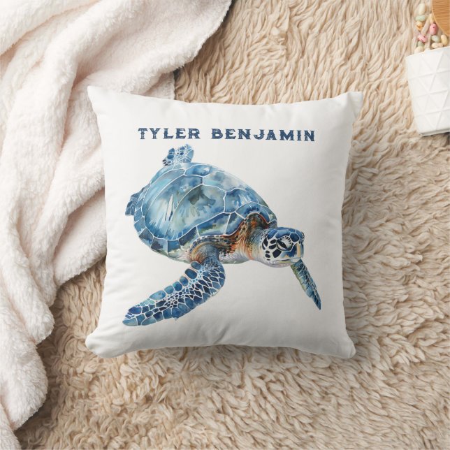 Coussin Watercolor Whimsical Blue Sea Turtle (Couverture)