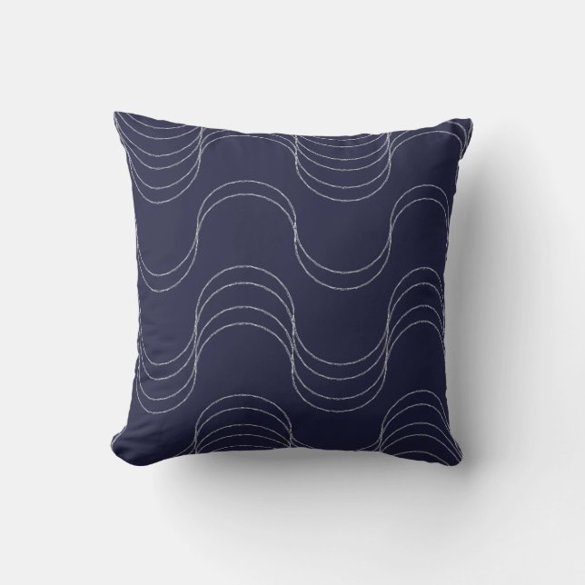 Coussin Waves of Calm Midnight Blue Silver Mist (Recto)