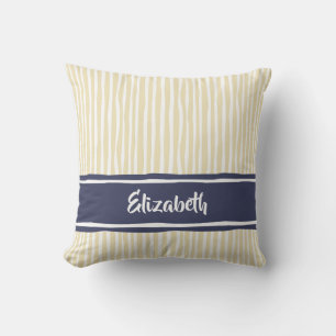 Coussin Wavy Painterly Stripes Navy and Cream With Name