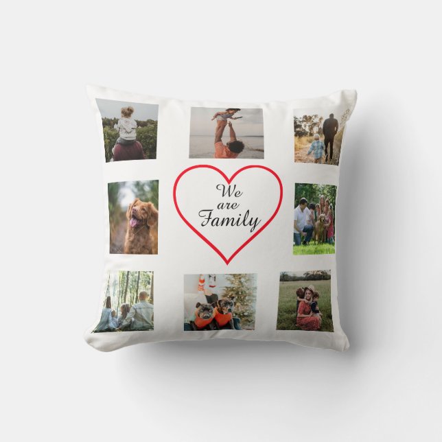 Coussin We Are Family Heart  8 Photo Collage Pillow (Recto)