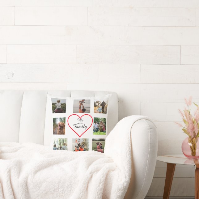 Coussin We Are Family Heart  8 Photo Collage Pillow (Canapé)