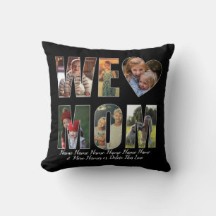 Coussin We Love Heart Mom Ajouter Photos Noms Texte sur Bl
