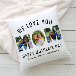Coussin We Love You Mom Custom Mothers Day 3 Photo Collage