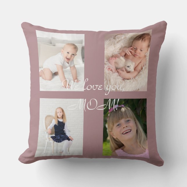 Coussin We Love You MOM Photo Collage Fête des mères (Recto)