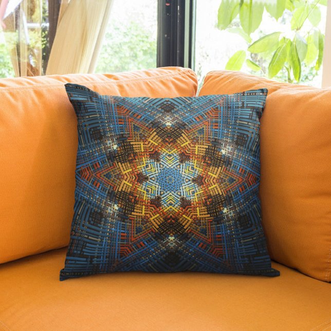 Coussin Weer Mandala bleu jaune et rouge (Créateur téléchargé)