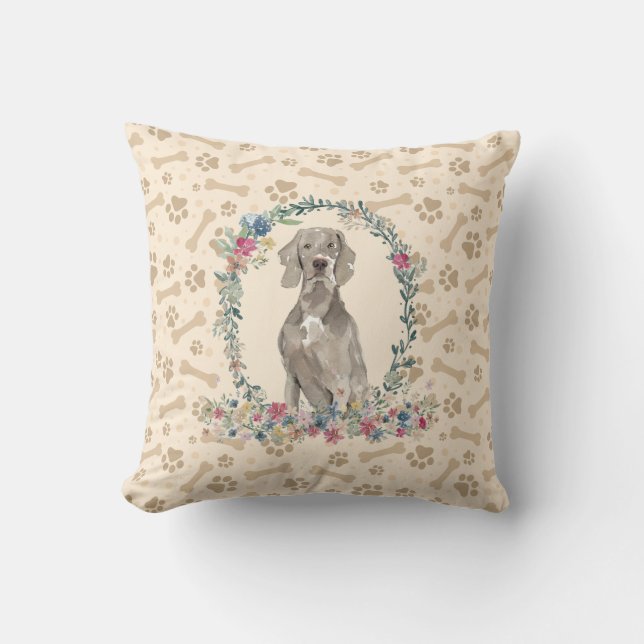 Coussin Weimaraner Chien Empreinte de patte & Floral Cute (Recto)