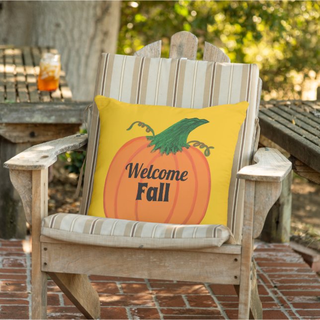 Coussin Welcome Fall Orange Citrouille Nom de famille (Chaise)