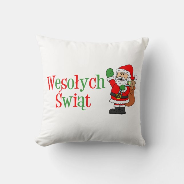 Coussin Wesolych Swiat Polonais Noël Père Noël Jeu d'oreil (Recto)