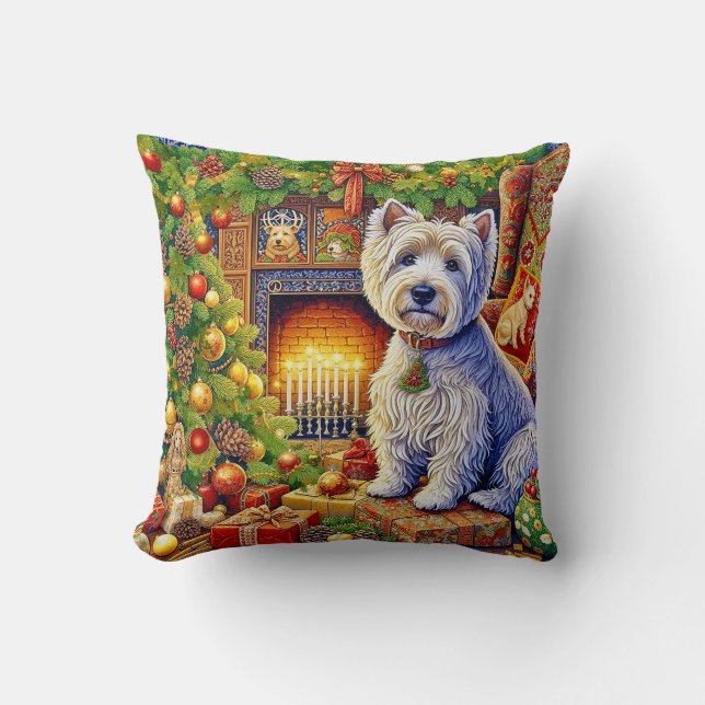 Coussin West Highland Terrier Holiday Throw Pillow (Recto)