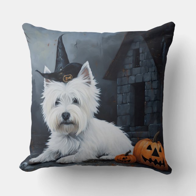 Coussin West Highland White Terrier Citrouille Halloween (Recto)