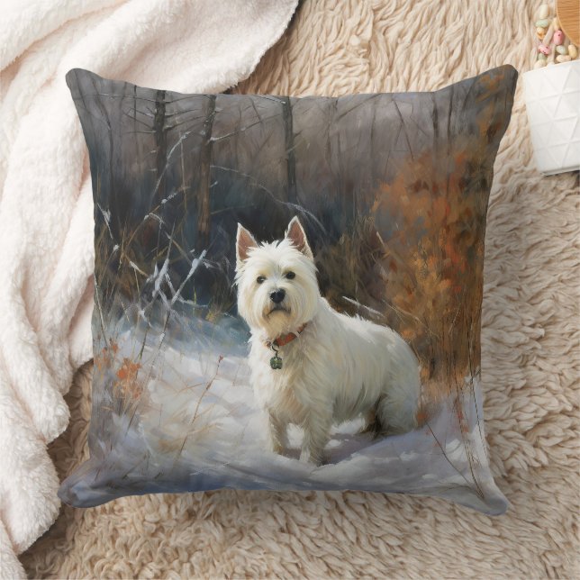 Coussin West Highland White Terrier Laissons neiger Noël (Couverture)