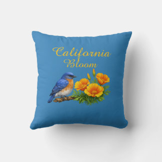 Coussin Western Bluebird with California Poppies 