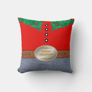 Coussin Western Cowboy Père Noël Belt Buckle Red Shirt Jea