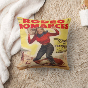 Coussin Western Rodeo Cowgirl Tying Calf Rodeo Romance