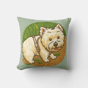 Coussin Westie heureux sur le sentier de la nature