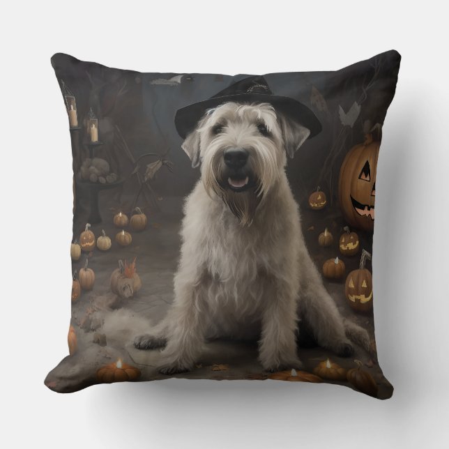 Coussin Wheaten Terrier Citrouille Halloween effroi (Recto)