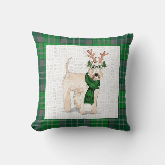 Coussin Wheaten Terrier Green Holiday Plaid Christmas Chie (Recto)